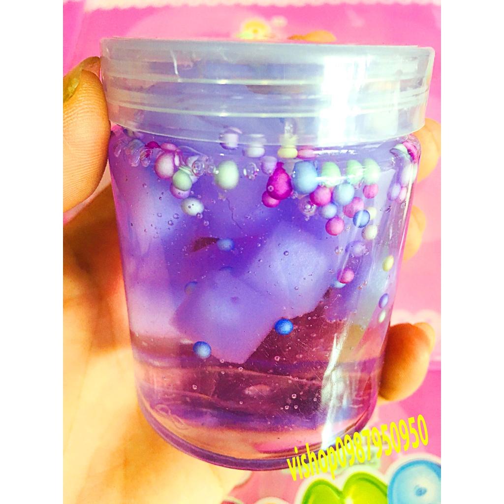 SLIME LỌ THẠCH XỐP HÌNH TRỤ KIM TUYẾN THUỶ TINH 6 màu Slam thiết kế độc đáo ấn tượng