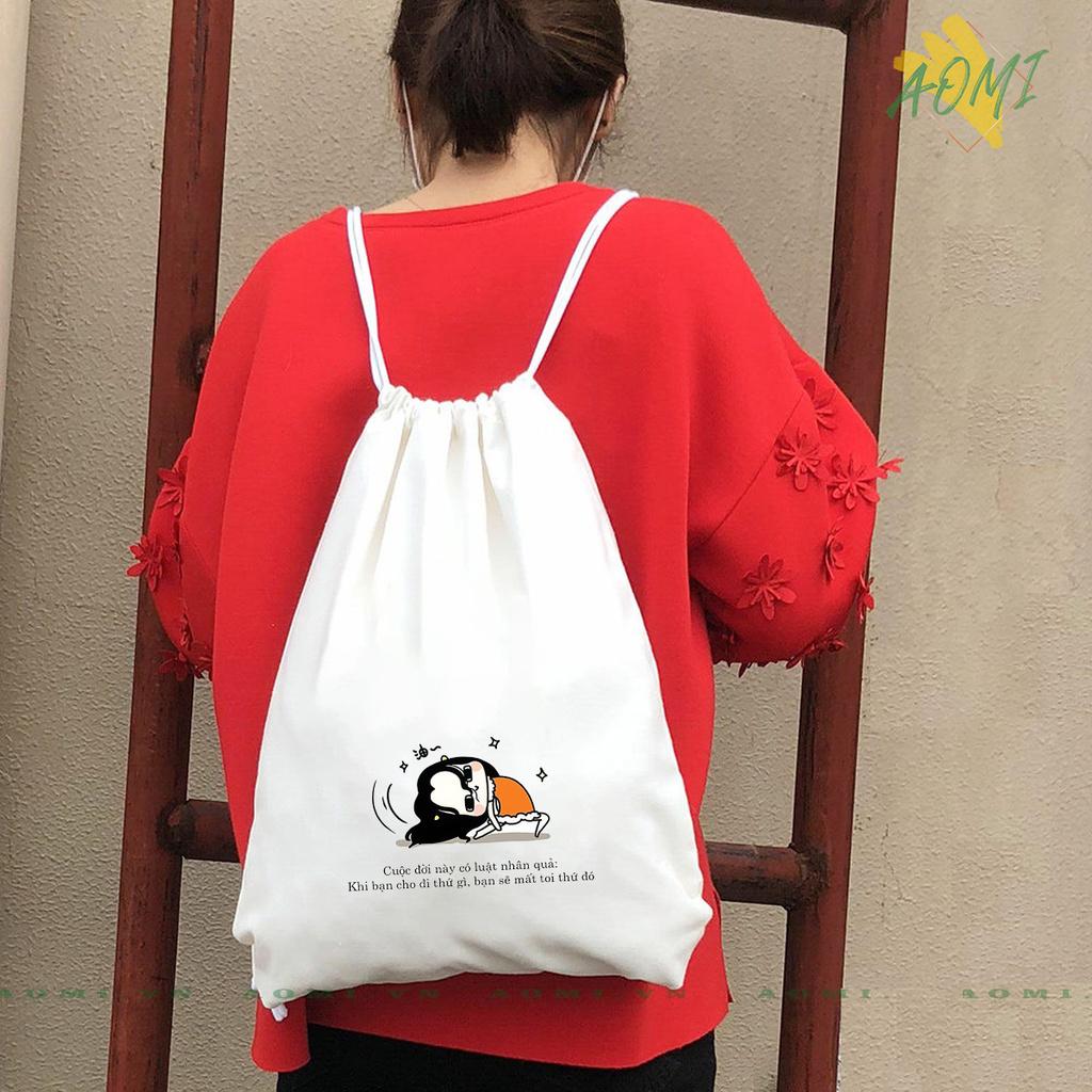 BALO MINI AOMIVN DÂY RÚT NHỎ XINH UNISEX CHẤT CANVAS THỜI TRANG CHO SE MAT B CUTE XINH ĐẸP TIỆN ÍCH DẠO PHỐ DU LỊCH