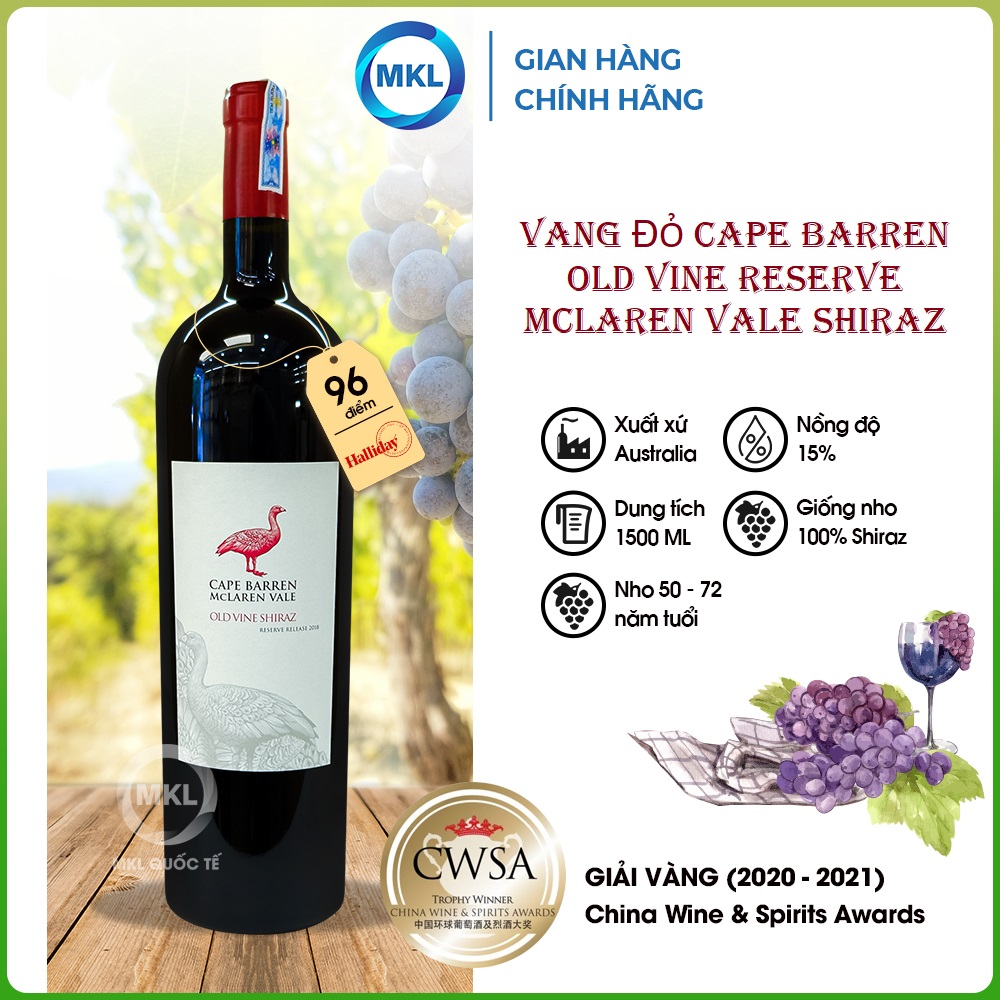 Rượu Vang Đỏ Cape Barren Old Vine Reserve McLaren Vale Shiraz 1.5L 14,5% - Úc - Hàng Chính Hãng