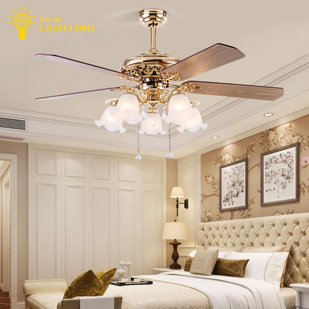 Quạt Trần Đèn 5 Cánh THỦ ĐÔ LIGHTING Hoa Lan Chuông Chất Liệu Hợp Kim, Thủy Tinh Có Điều Khiên Từ Xa 52ZSM-516