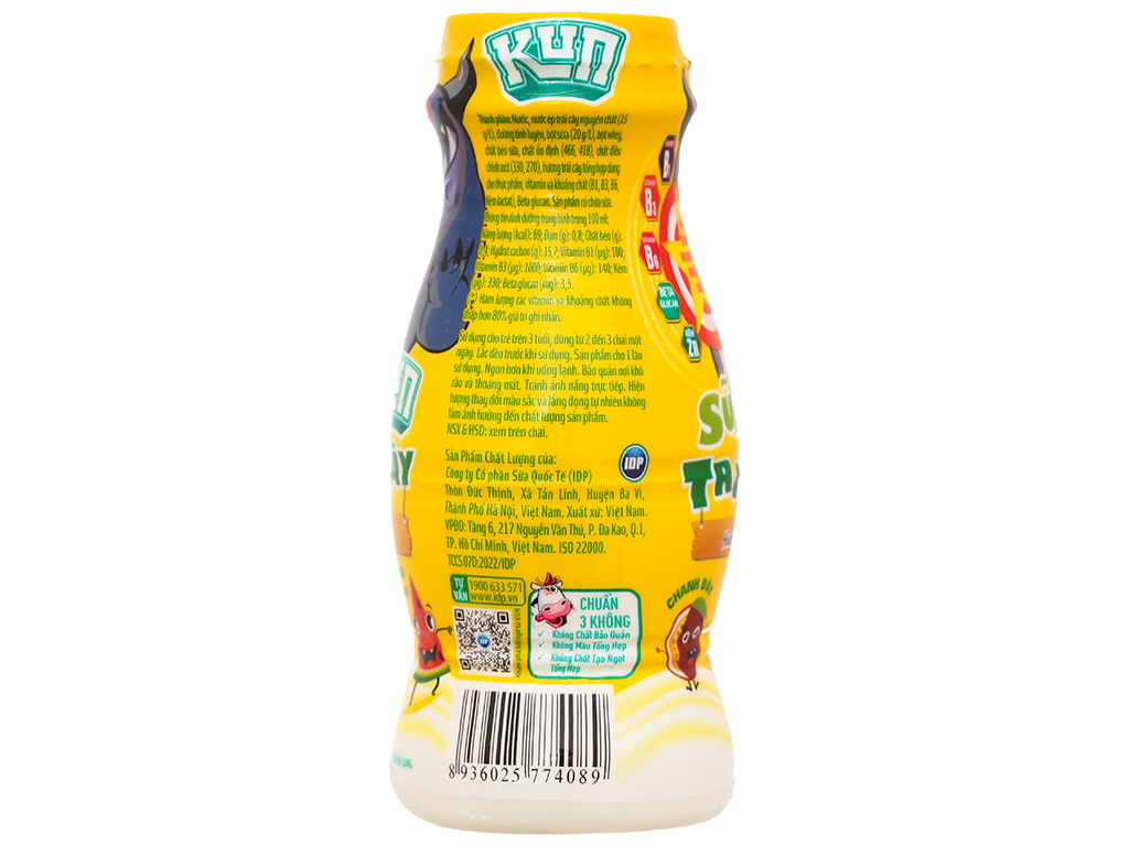 Kun sữa trái cây hương trái cây thùng 48 chai x 85ml