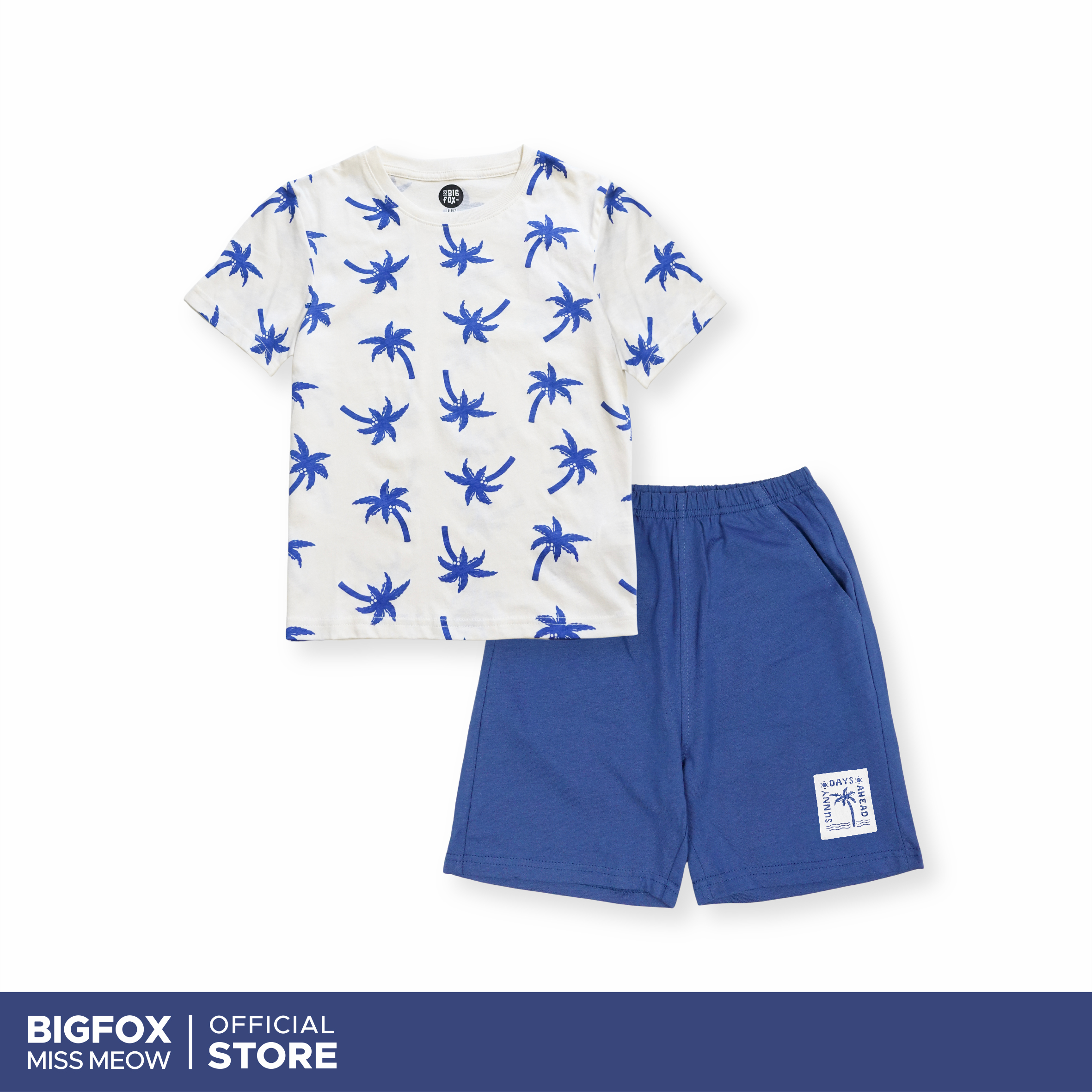 Bộ đồ bé trai ngắn tay Bigfox Miss Meow size đại mùa hè mặc nhà vải cotton cho trẻ em 3-11 tuổi 35kg