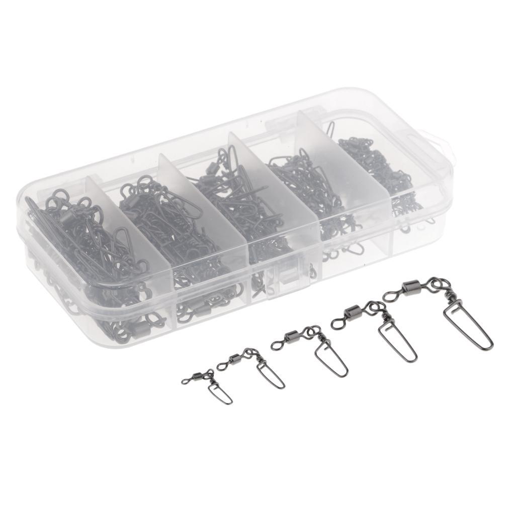 150Pcs Fishing Rolling Swivels With Coast Lock Snaps Line Hook Connectors
