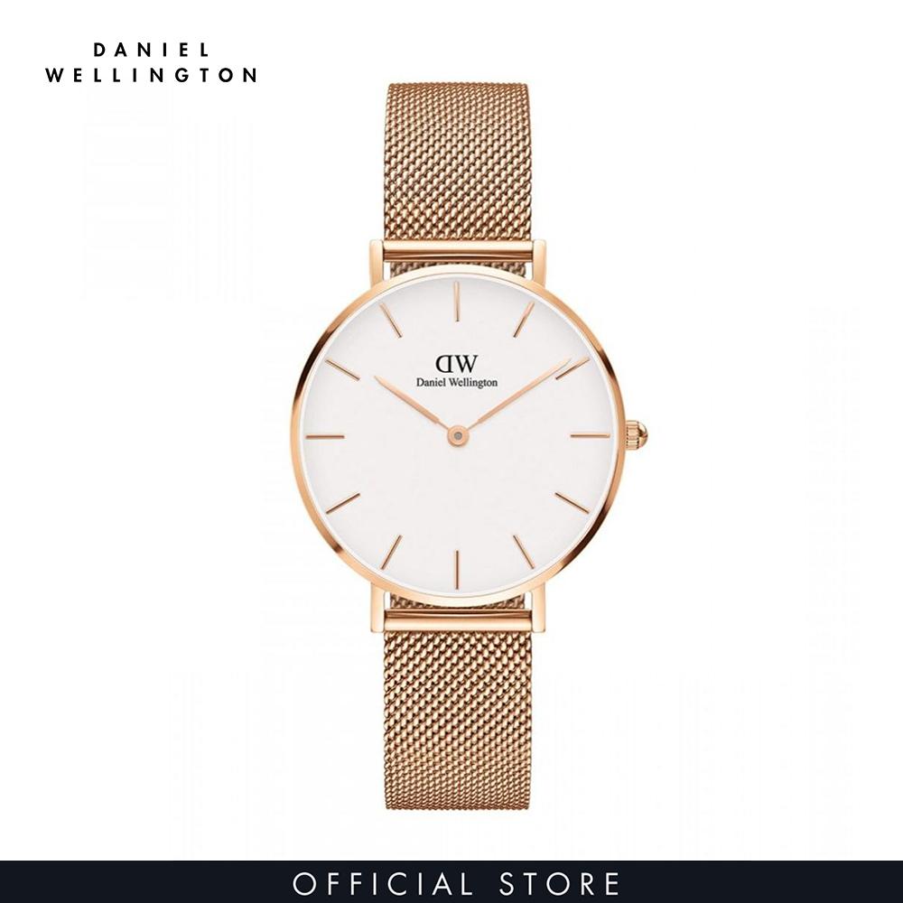 Đồng hồ Nữ Daniel Wellington dây Lưới - Petite Melrose 32mm DW00100163 + Vòng tay Daniel Wellington màu Vàng hồng - Elan