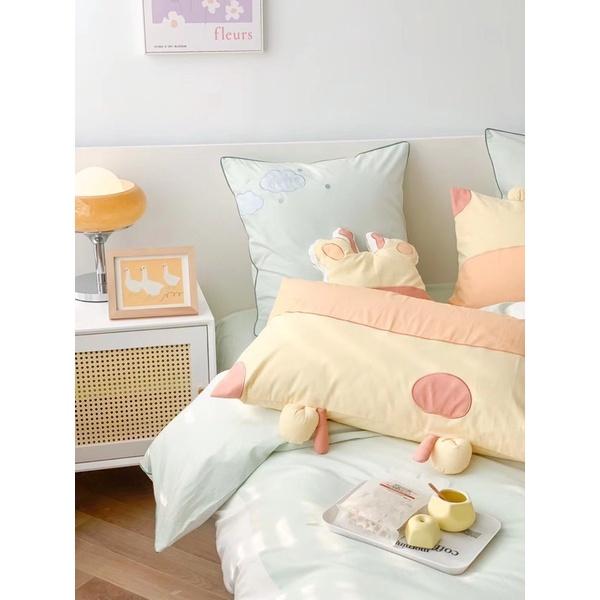 Bộ Chăn Ga Gối Cotton Linen Disney Hàng Nhập Khẩu Cao Cấp 5Món Mẫu Hươu Cao Cổ