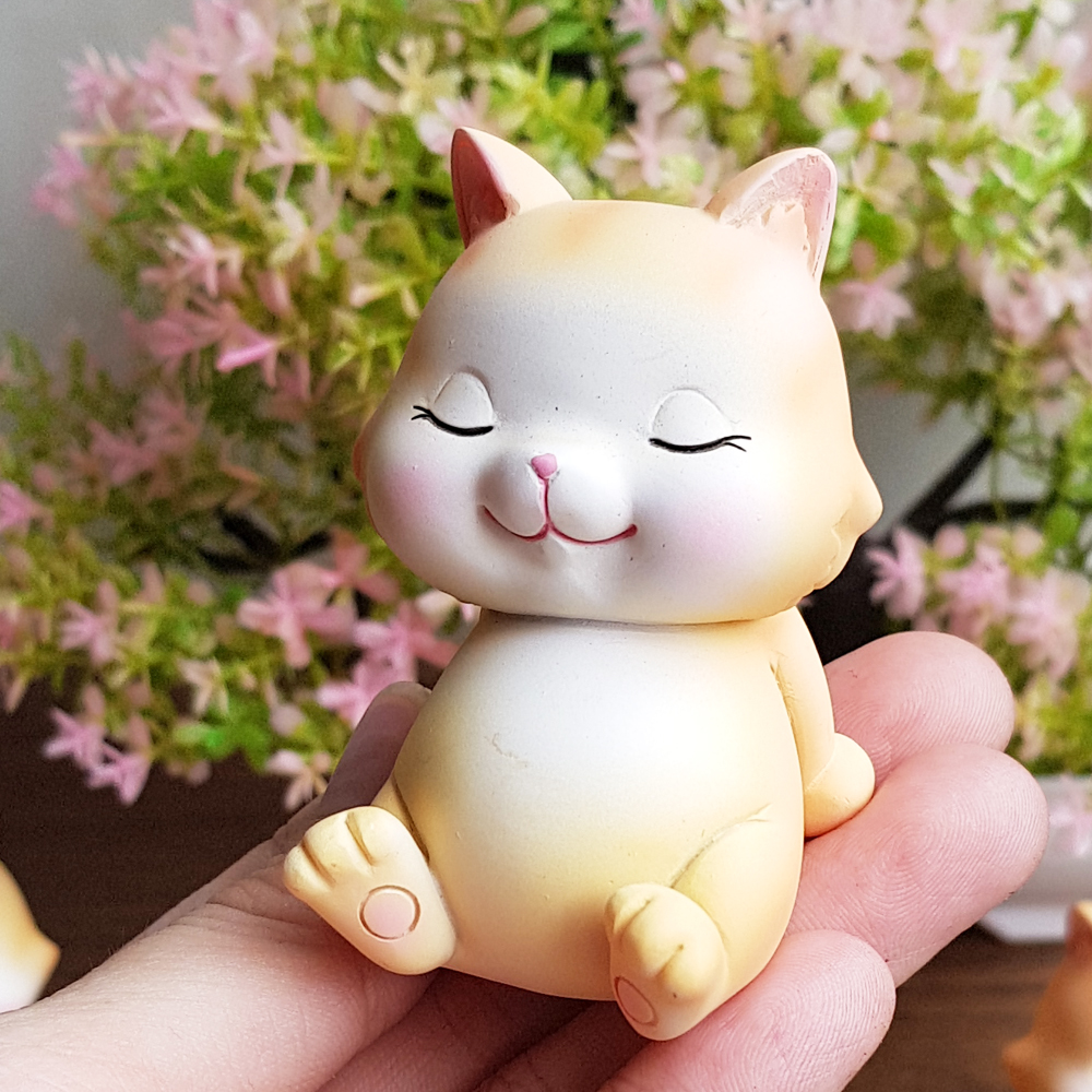 Bộ tượng 06 chú Mèo con lông vàng 4x6cm