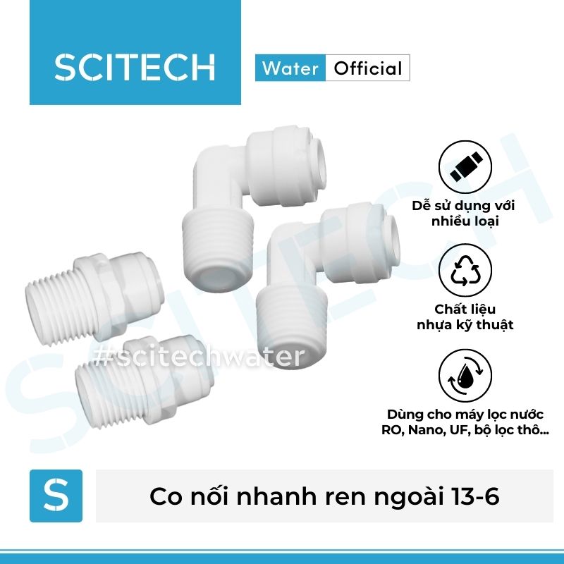 Co nối nhanh ren ngoài 13/17/21 ra dây 6 hoặc ren ngoài 13/17/21 ra dây 10 dùng trong máy lọc nước - Hàng chính hãng