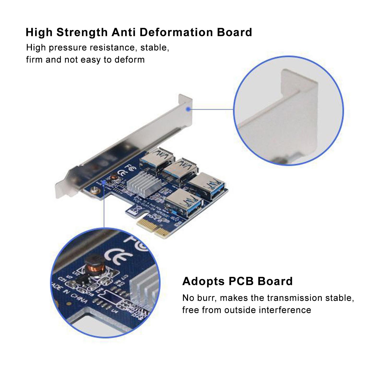 1 to 4 PCIE Splitter External USB 3.0 Adapter Port Converter PCI Expansion Card