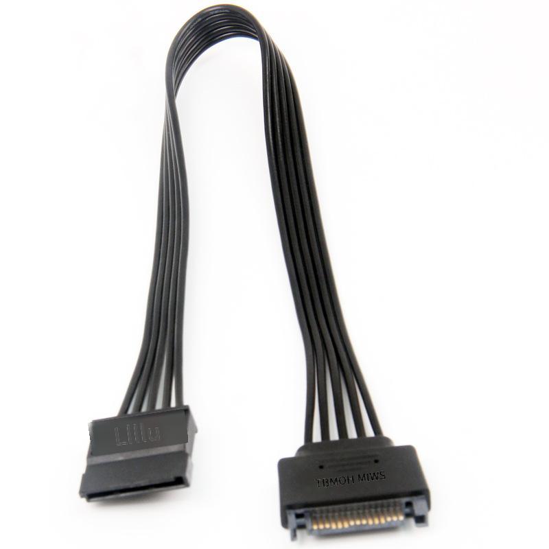 Bộ nguồn phong cách mới nhất 15Pin cáp nối dài SATA nam và nữ cáp dẹt màu đen cáp cấp nguồn ổ cứng chịu dòng điện cao 30CM