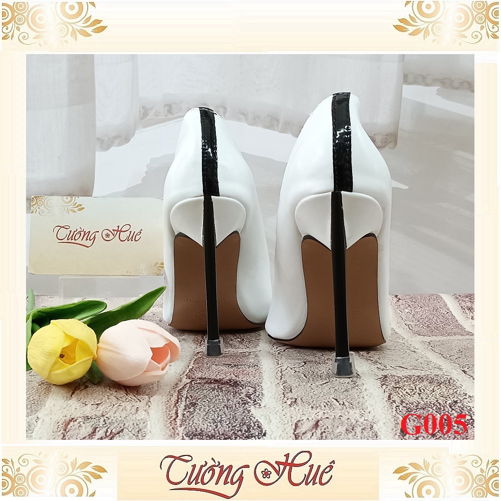 Giày Cao Gót Nữ Trắng Viền Đen Gót Mảnh Cao 9CM