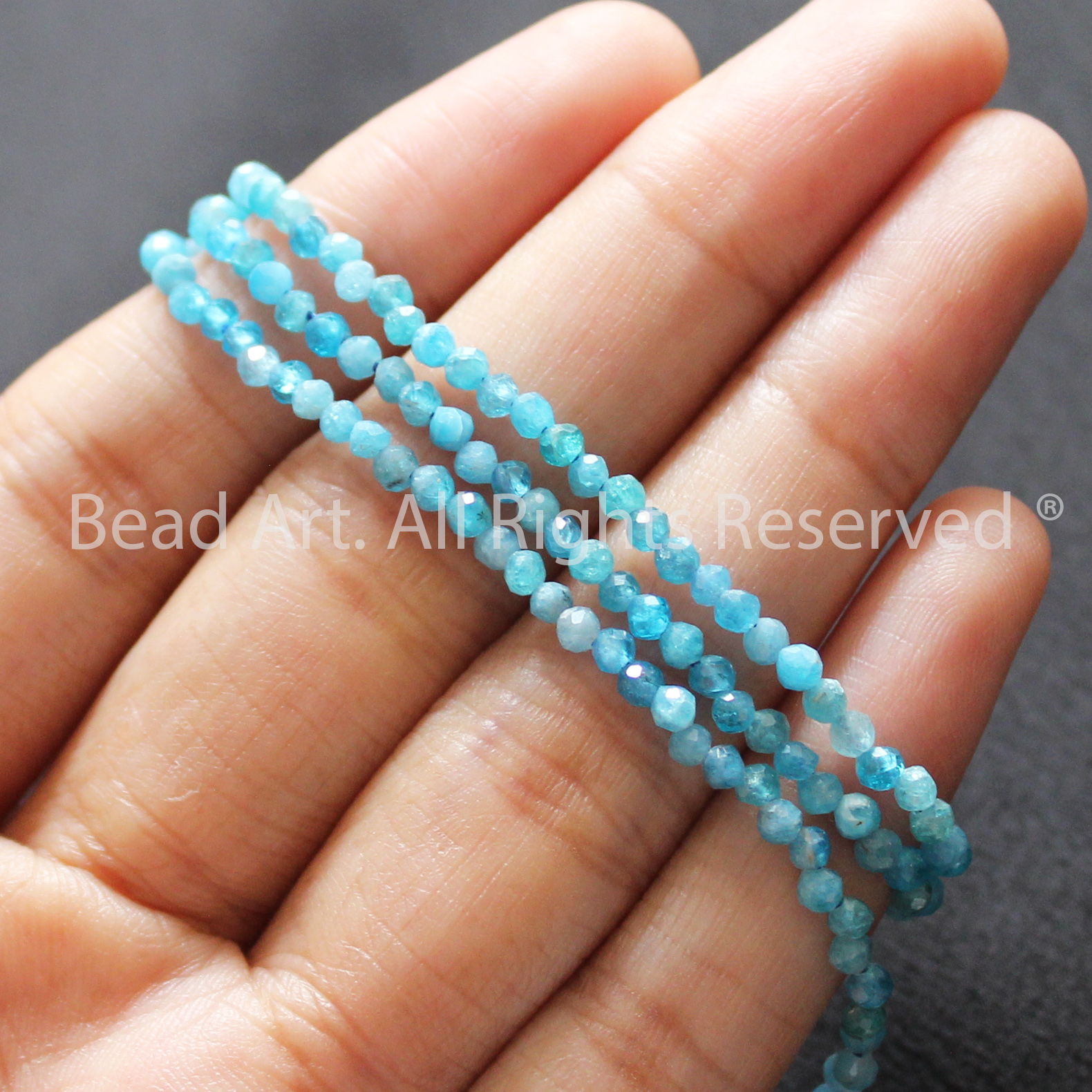 3MM Đá Apatite Xanh Biển Giác Cắt Loại A Tự Nhiên, Thuỷ, Mộc, Đá Phối Vòng Tay Phong Thuỷ, Chuỗi Hạt S50 - Bead Art