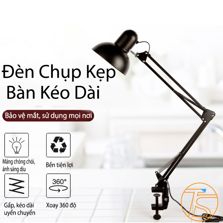 Đèn Kẹp Bàn Gấp Kéo Dài Sáng Tạo Linh Hoạt Sử Dụng Làm Việc, Học Tập, Phòng Ngủ Nguồn 220V