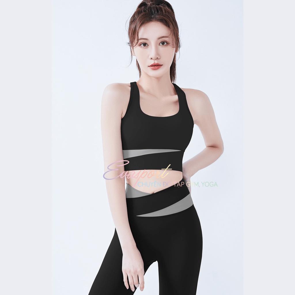 Set bộ đồ tập gym nữ gồm áo bra quần legging đùi chéo, yoga, aerobic, zumba chạy bộ, vải thun thoáng mát tôn vòng 3 Eva