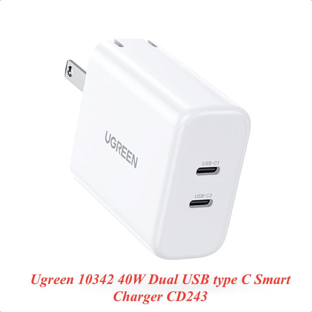 Ugreen UG10342CD243TK 40W 2 Port Màu Trắng Bộ sạc nhanh 2 cổng USB-C chân cắm US gập lại được - HÀNG CHÍNH HÃNG