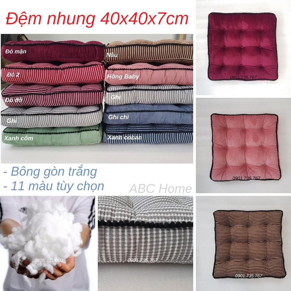 Đệm ngồi bệt, Nệm lót ghế sofa Nhung tăm nhiều màu 40x40x6cm