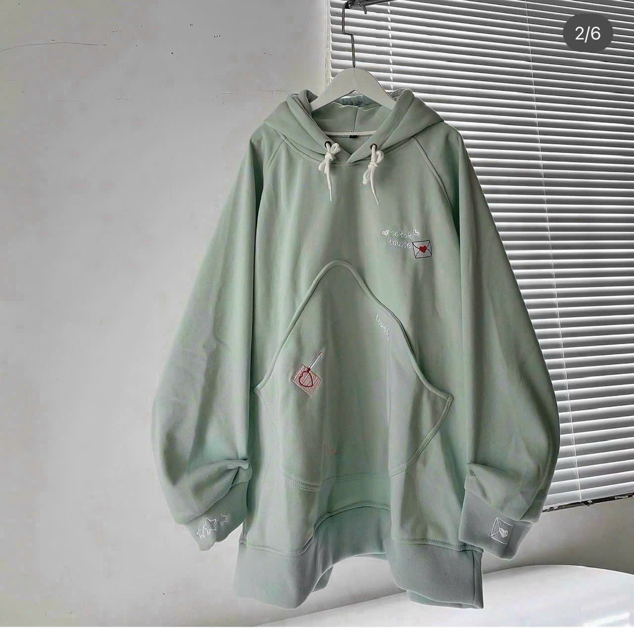 Áo Hoodie Phối Túi To Logo Thêu Có Nón Mũ 2 Lớp Rộng Unisex Nam Nữ Siêu Xinh - Áo Khoác Nỉ