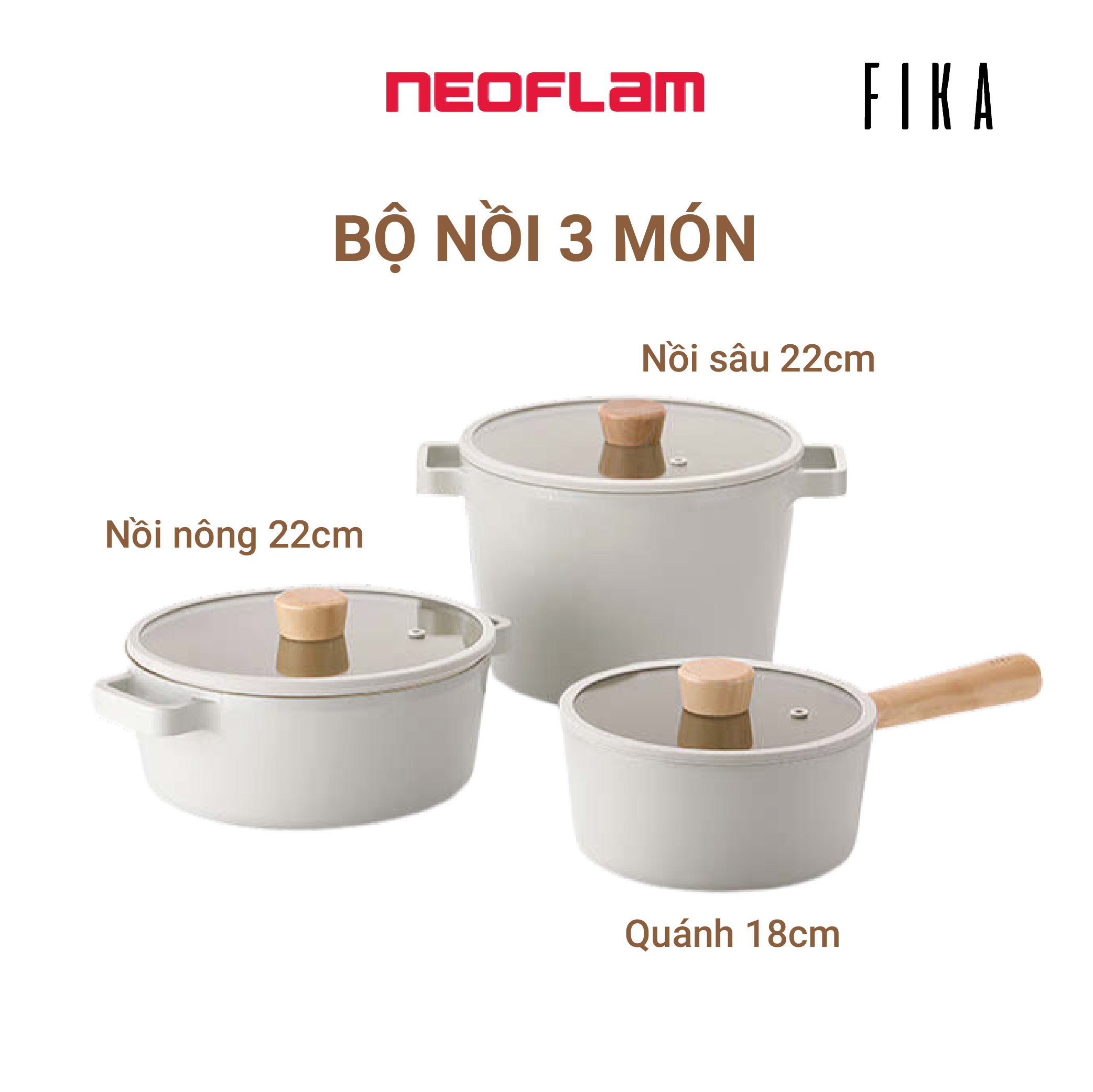 Hàng Chính Hãng Bộ 3 Nồi Cao Cấp Chống Dính Bếp Từ Neoflam Fika Hàn Quốc. Made In Korea. Hàng Có Sẵn, Giao Ngay