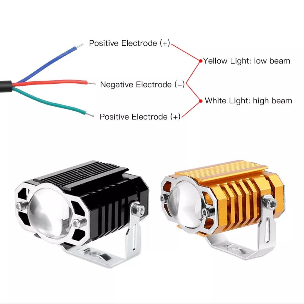 (LOẠI TỐT) Đèn trợ sáng xe máy ô tô 12v-80v cốt vàng pha trắng 45w siêu gom mẫu mới chống nước