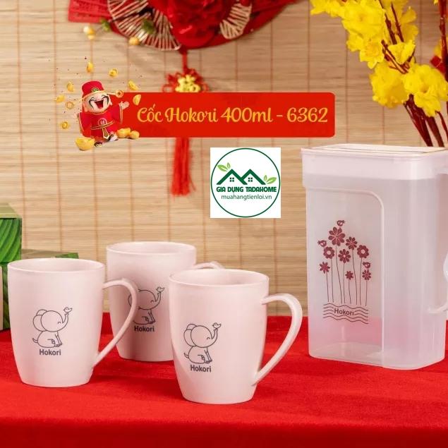 Cốc LY uống nước HOKORI 400ml Việt Nhật 6362 màu sắc đẹp hình Cute có quai cầm - TADAHOME