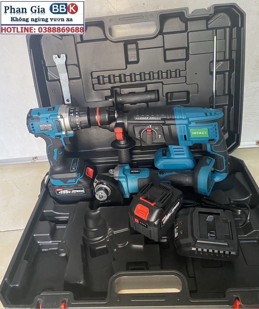 Bộ Combo Máy Khoan Đục Bê Tông, Máy Mài Và Máy Khoan Pin Dùng Pin 199V, 2 Pin 15Cell, Máy Khoan Siêu Khỏe, Siêu Bền