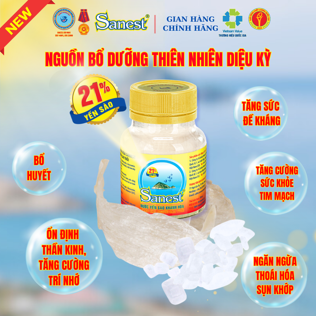 NEW [ Combo 20 lọ] Nước Yến sào Khánh Hòa Sanest 21% - Dành cho Người Cao Tuổi - Có đường
