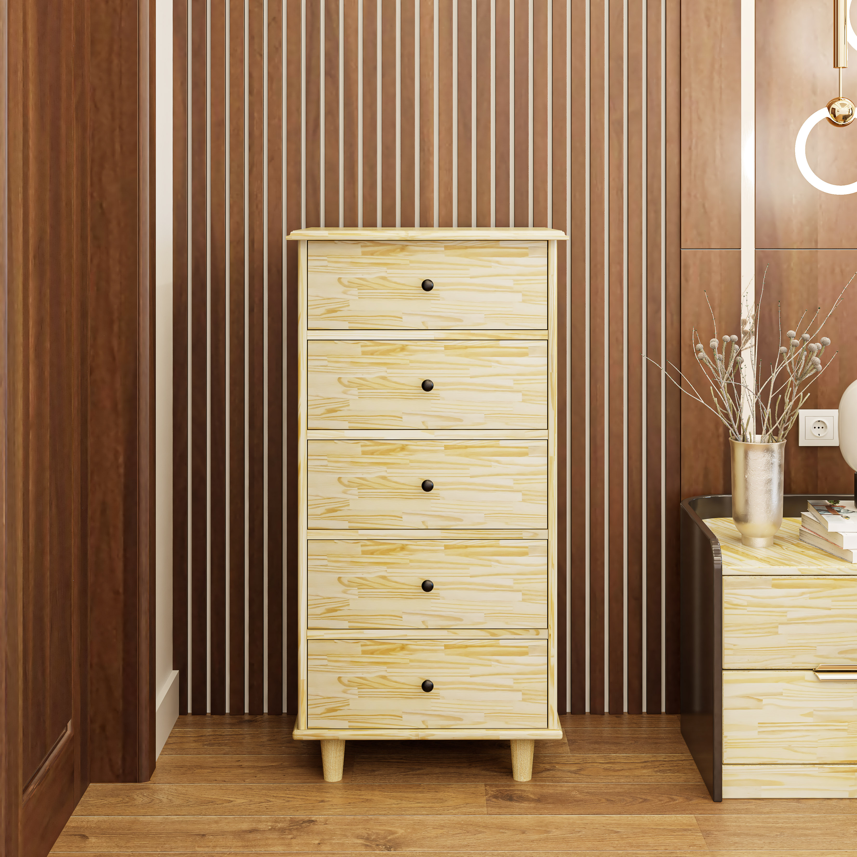 Hình ảnh HAPPY FURNITURE , Gỗ tự nhiên , Tủ lưu trữ 5 ngăn kéo - FARAH , THK_180 , 55cm x 45cm x 110cm