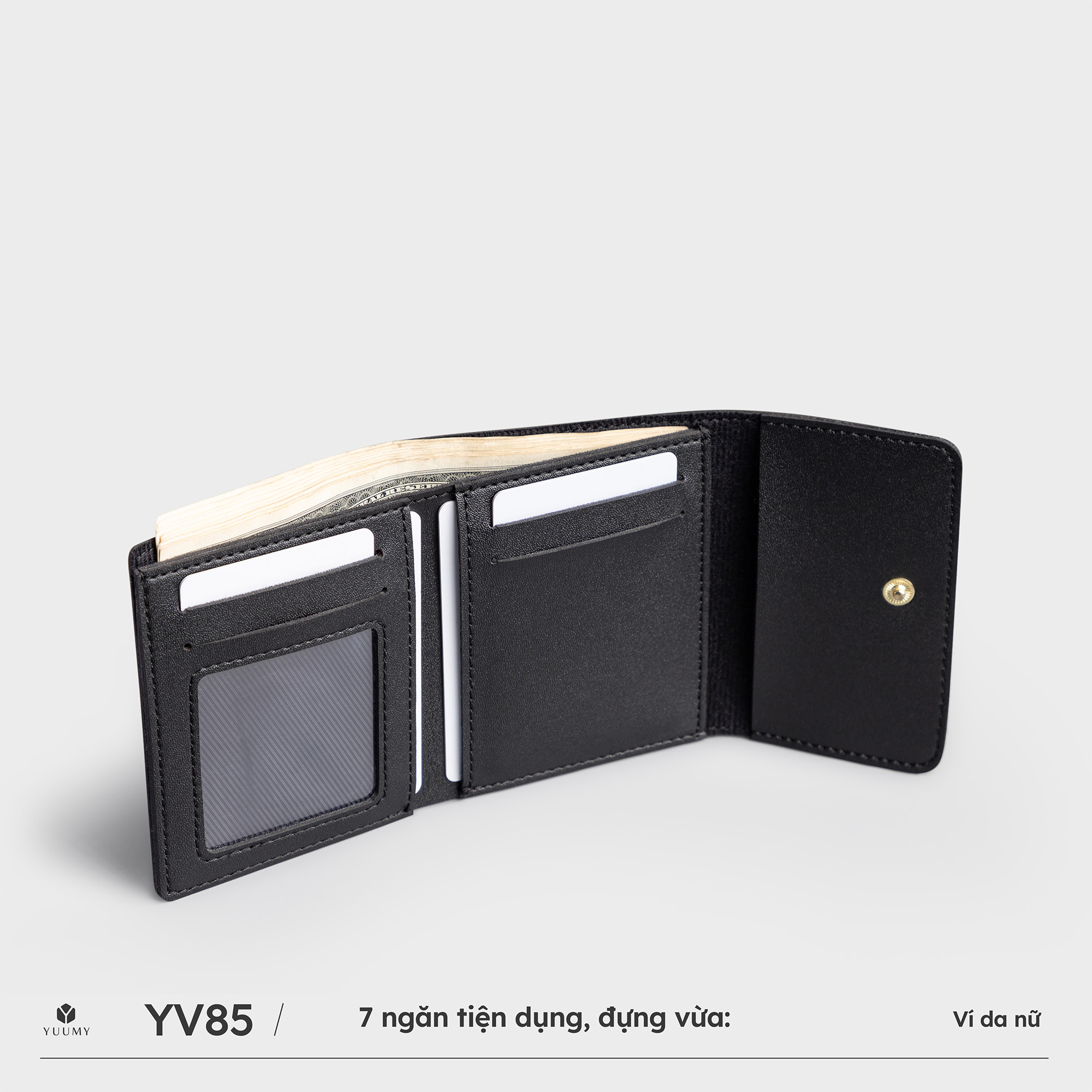 Ví Yuumy ( Thời trang nữ Gập 3 dáng cầm tay nhỏ gọn - Ví da Seasand YV85 )