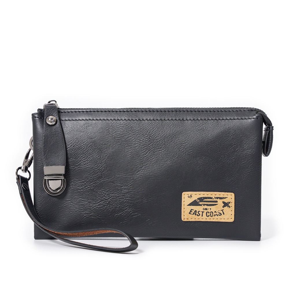 Men's Personality Clutch Lock Soft Leather Clutch Long Wallet Mobile Phone Bag