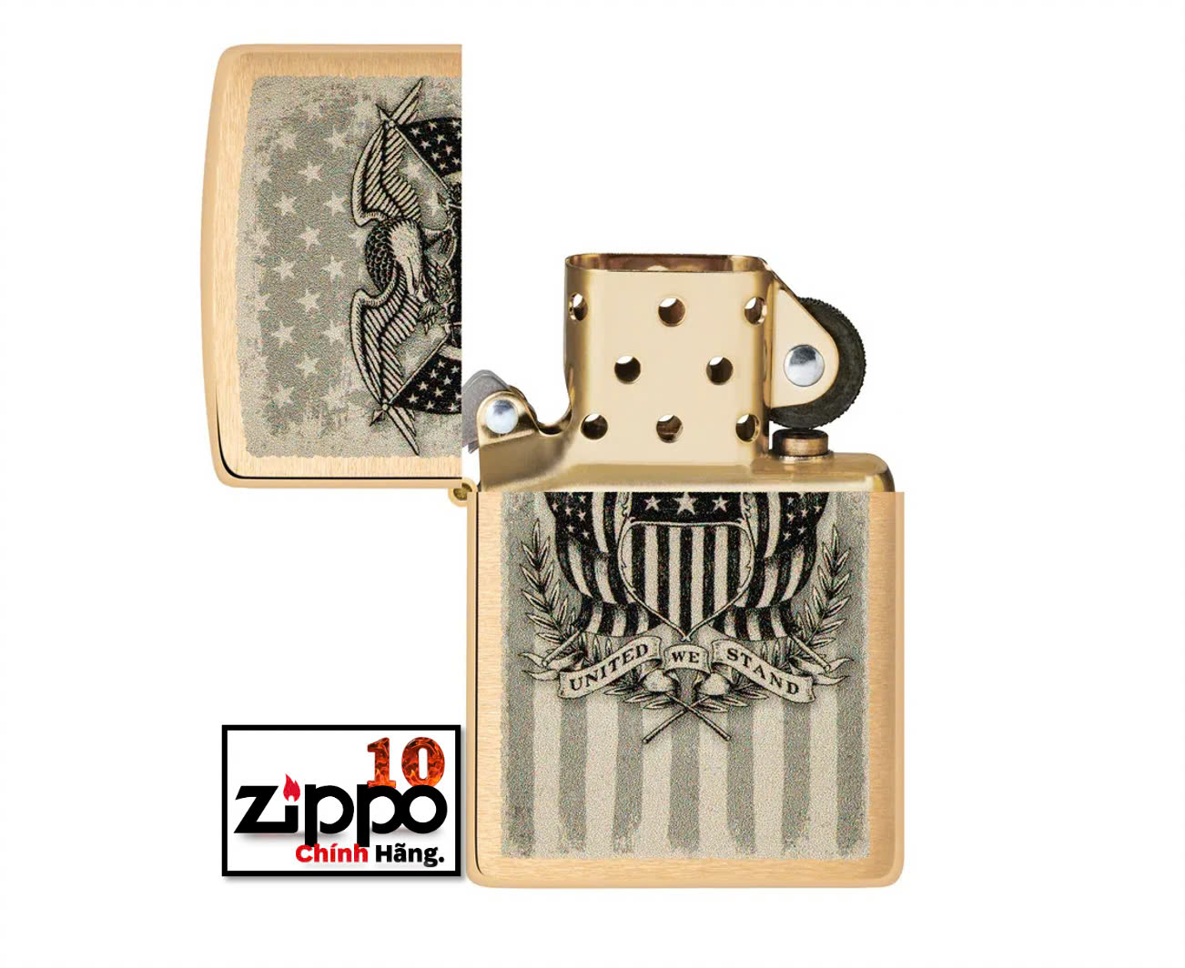 Bật lửa Zippo 46230 American Crest Brushed Brass - Chính hãng 100%