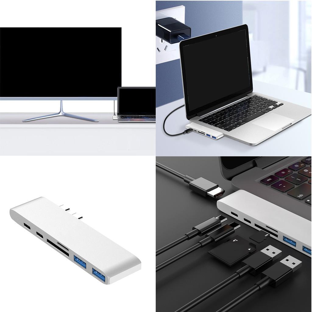 2x Aluminum USB C Hub USB-C Laptop Adapter & SD TF Card Readers 2 USB Ports