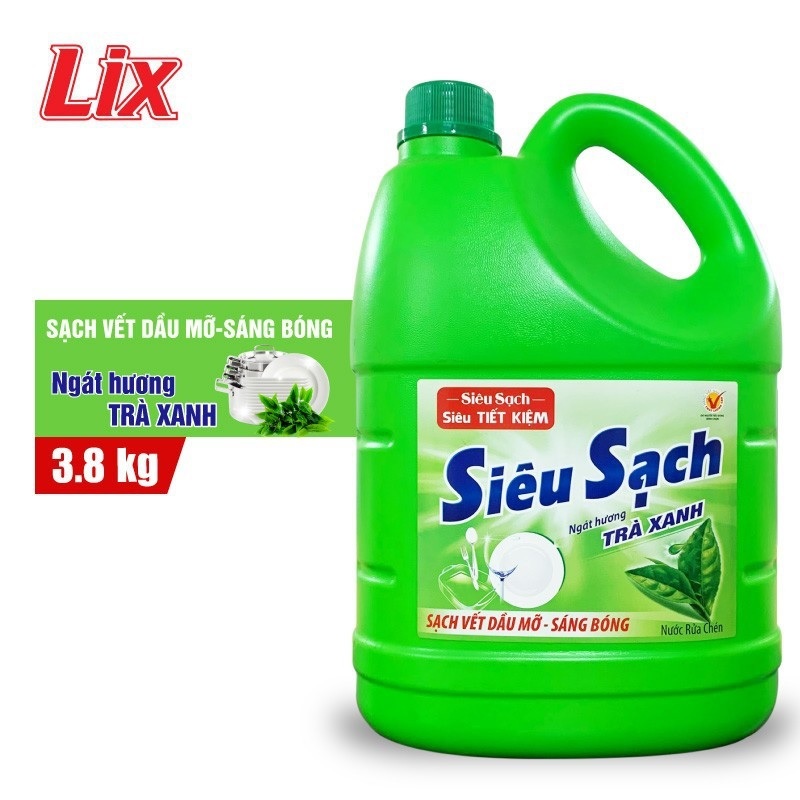 Nước rửa chén Lix siêu sạch hương trà xanh 3.6Kg N8105