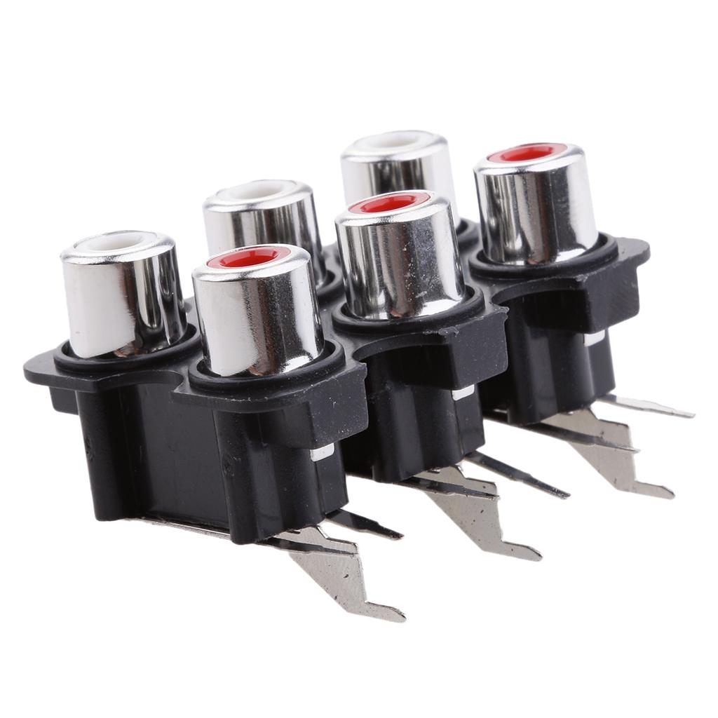 10 Pieces PCB Mount AV Concentric Outlet 6 RCA Female Socket Connector Board