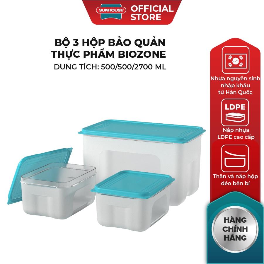 Bộ 3 Hộp Bảo Quản Thực Phẩm BIOZONE KB-ST3P01 2700 ml 500 ml