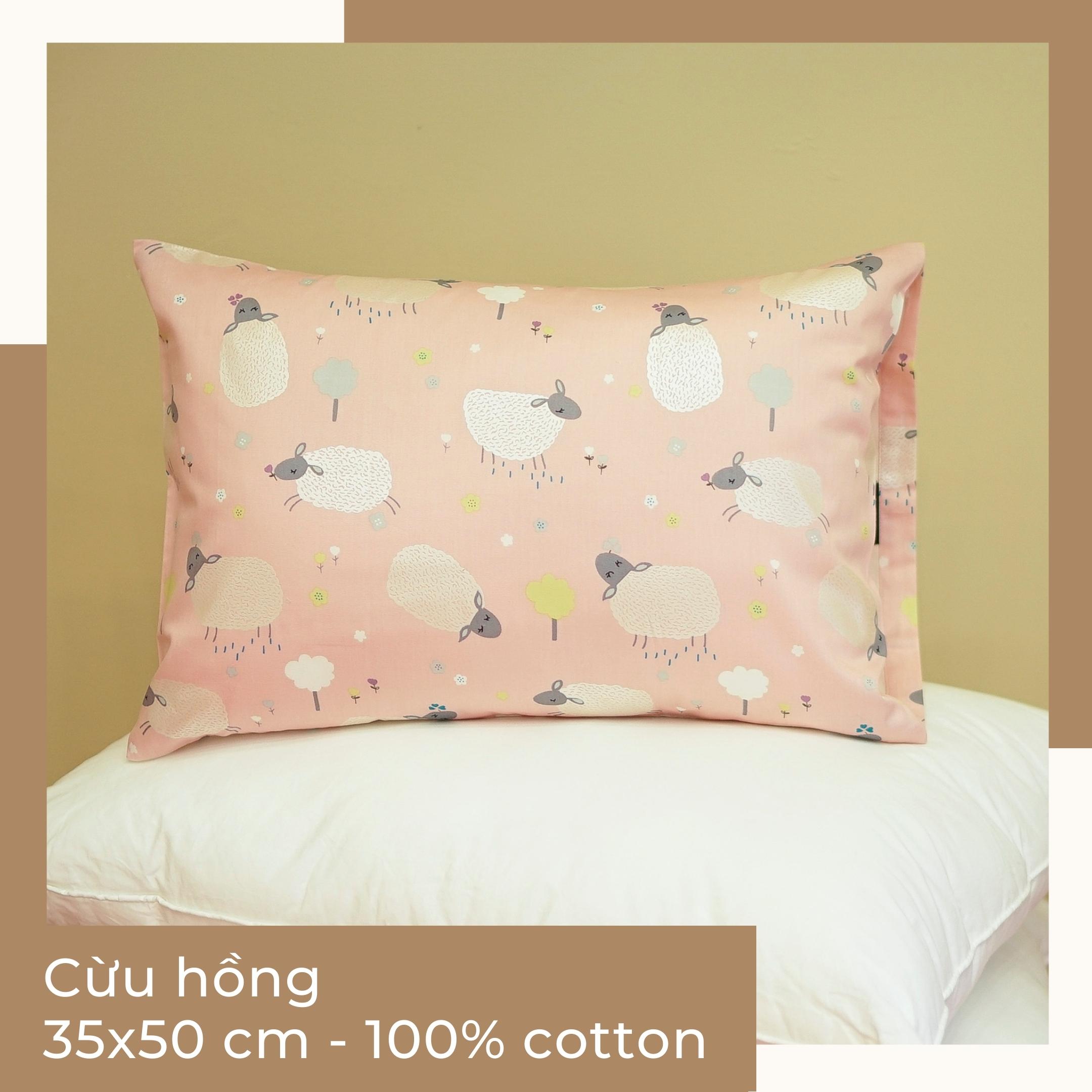 Vỏ gối cho bé Cotton Twill 35x50 cm Sen Đá Home Bedding cao cấp, bao áo gối trẻ em cho bé trai, gái 3, 4, 5, 6 tuổi