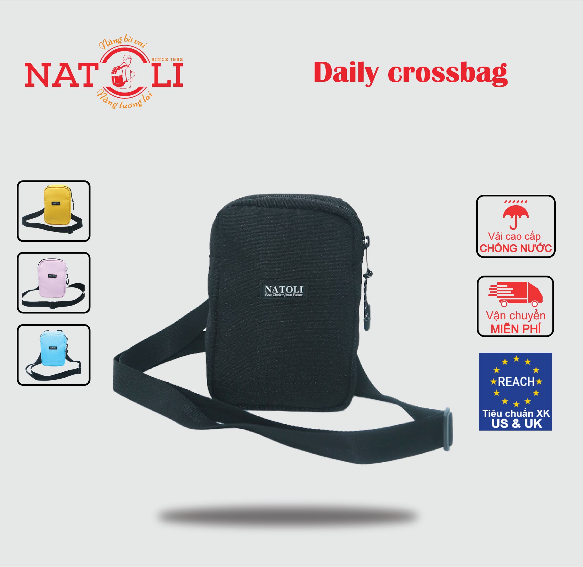 Túi đeo chéo nữ thương hiệu Natoli  mini cute, đựng điện thoại, nhiều ngăn, cao cấp BST Mini Daily Crossbag T3