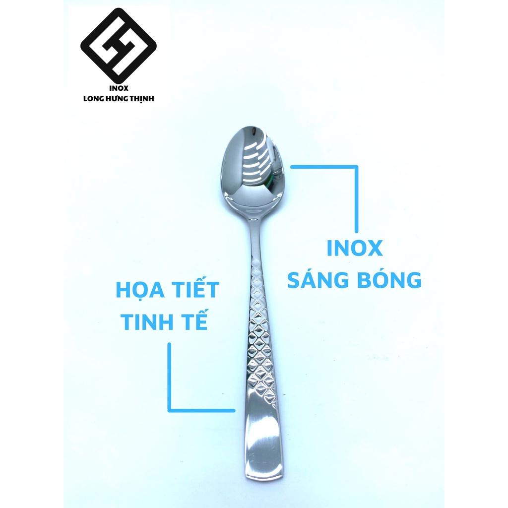 Muỗng thìa ăn cơm dài Inox cao cấp sáng bóng, cán muỗng khắc họa tiết tinh tế, gia dụng inox phòng bếp tiện lợi