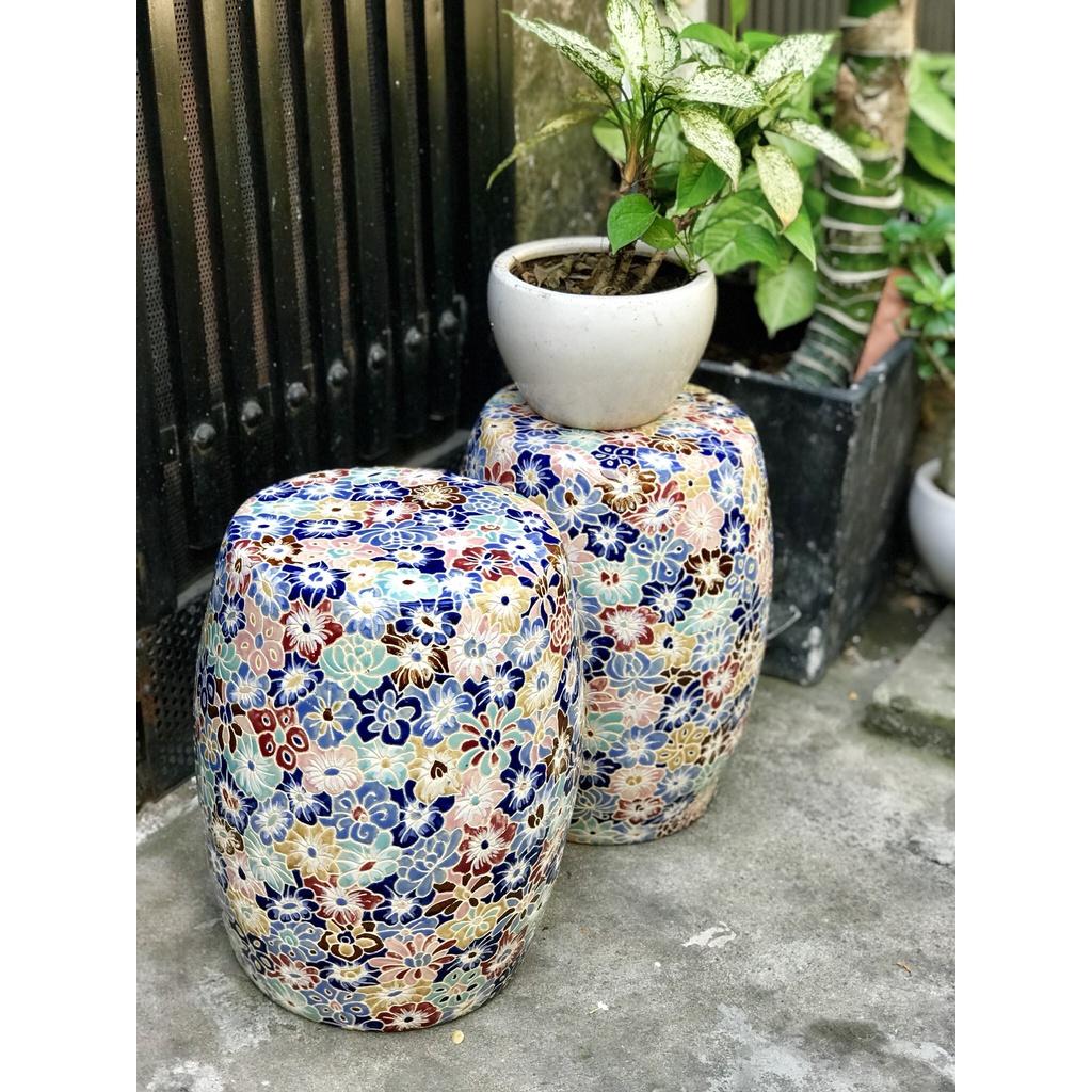 Ghế đôn tròn gốm sứ bách hoa thủ công, ngồi hay trang trí decor, hàng thủ công mỹ nghệ