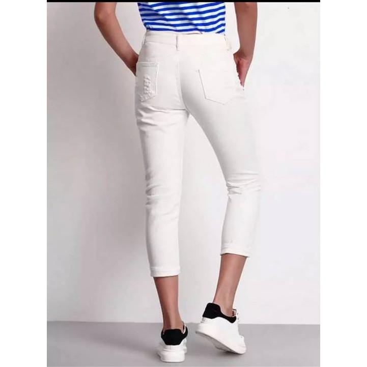Quần jeans 9 tấc nữ rách màu trắng và đen
