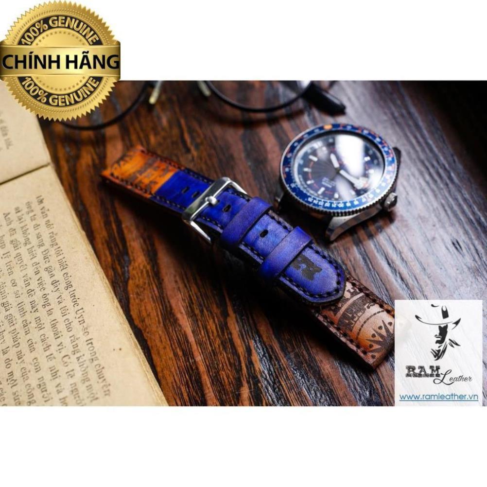 DÂY ĐỒNG HỒ TRỐNG ĐỒNG XANH NAVY - DA BÒ THẬT - CHÍNH HÃNG RAM LEATHER