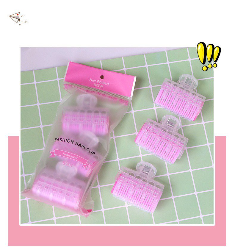 Set 3 Lô cuốn tóc gợn sóng tự dính có kẹp giữ tai thỏ Bunny màu pastel ngọt ngào KT30