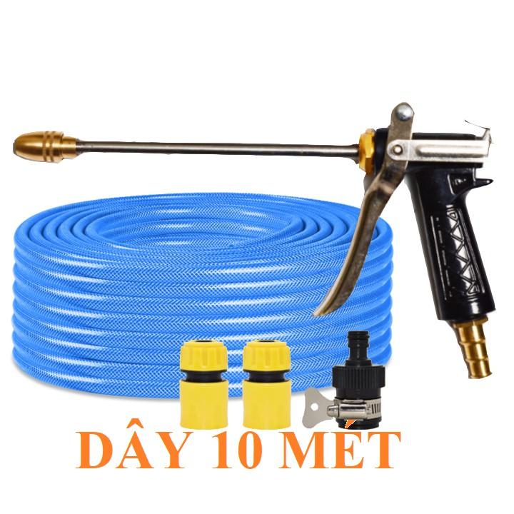 ️ Bộ dây vòi xịt nước rửa xe, tưới cây . tăng áp 3 lần, loại 7m, 10m 206318 đầu đồng, cút,nối đen