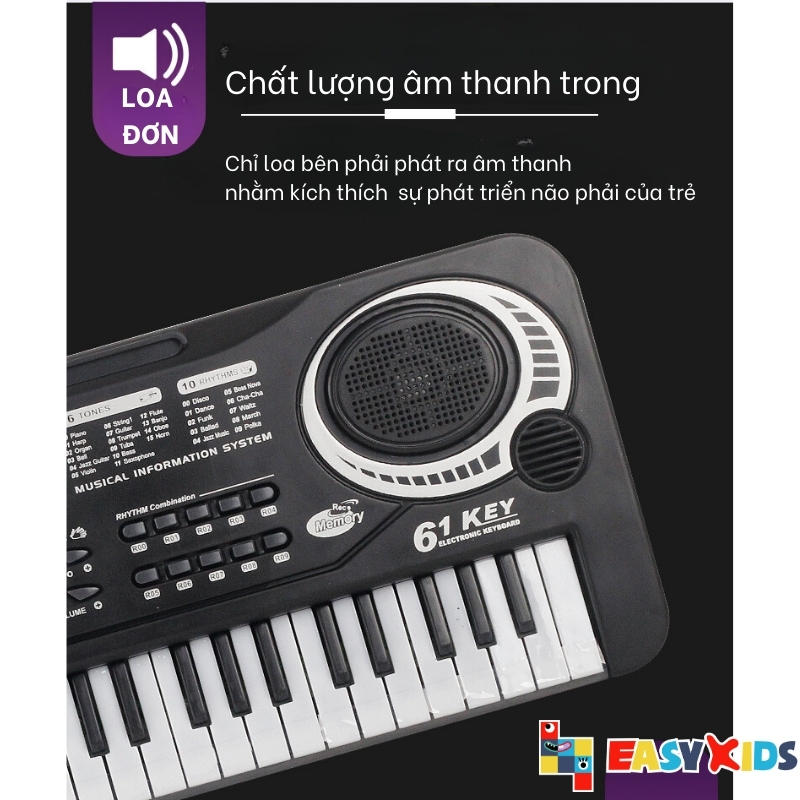 Đàn Organ Đàn Piano Điện Tử Đồ Chơi Cho Bé 61 Phím Sạc Điện Có Mic, Dây Sạc USB