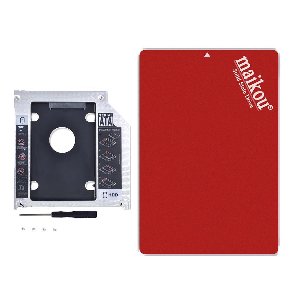 2.5" 120GB  SSD Internal Solid State Drive+9.5mm Optical Bay Caddy Red