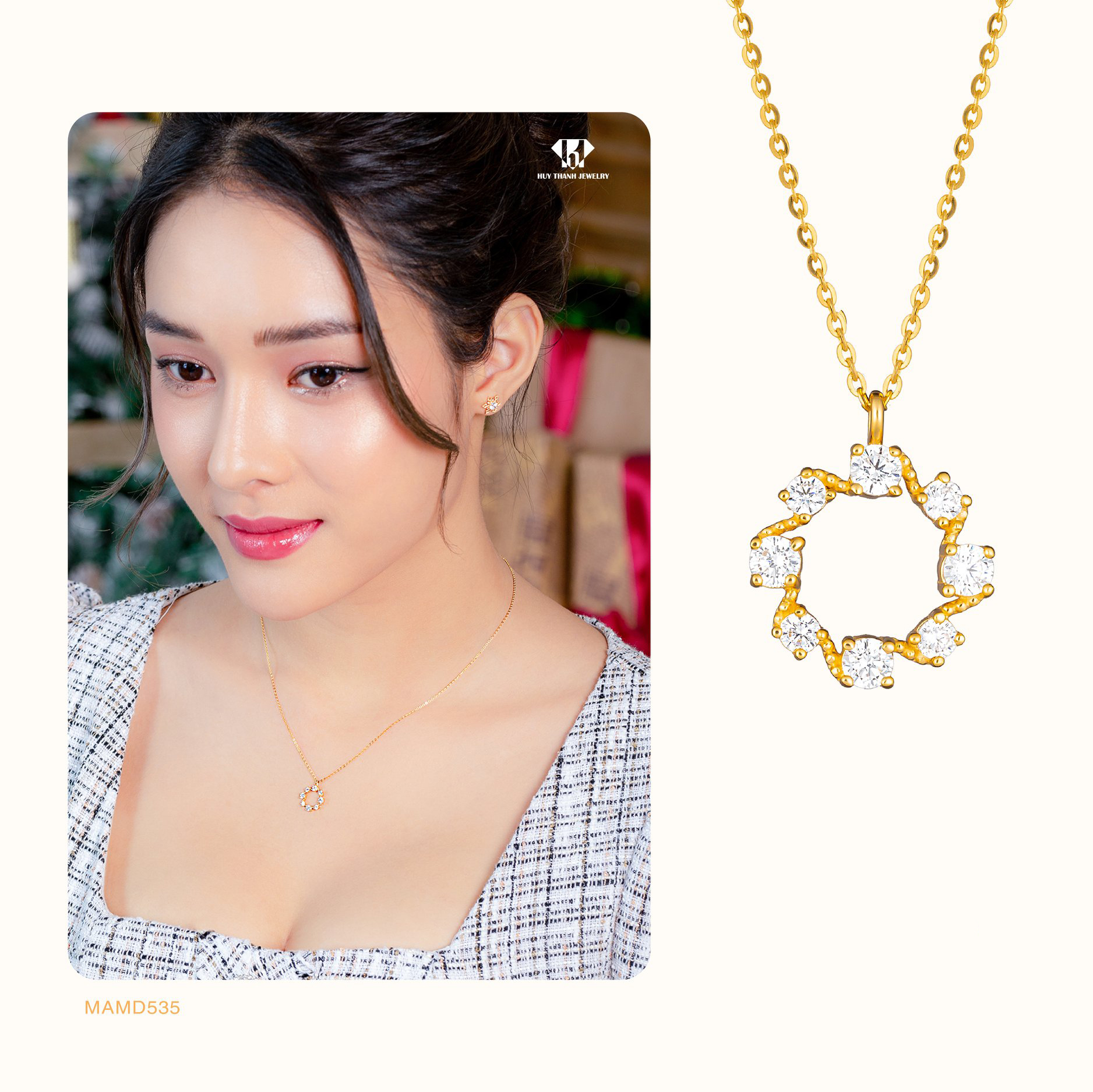 Dây chuyền vàng 14k Huy Thanh Jewelry DCMAMD535