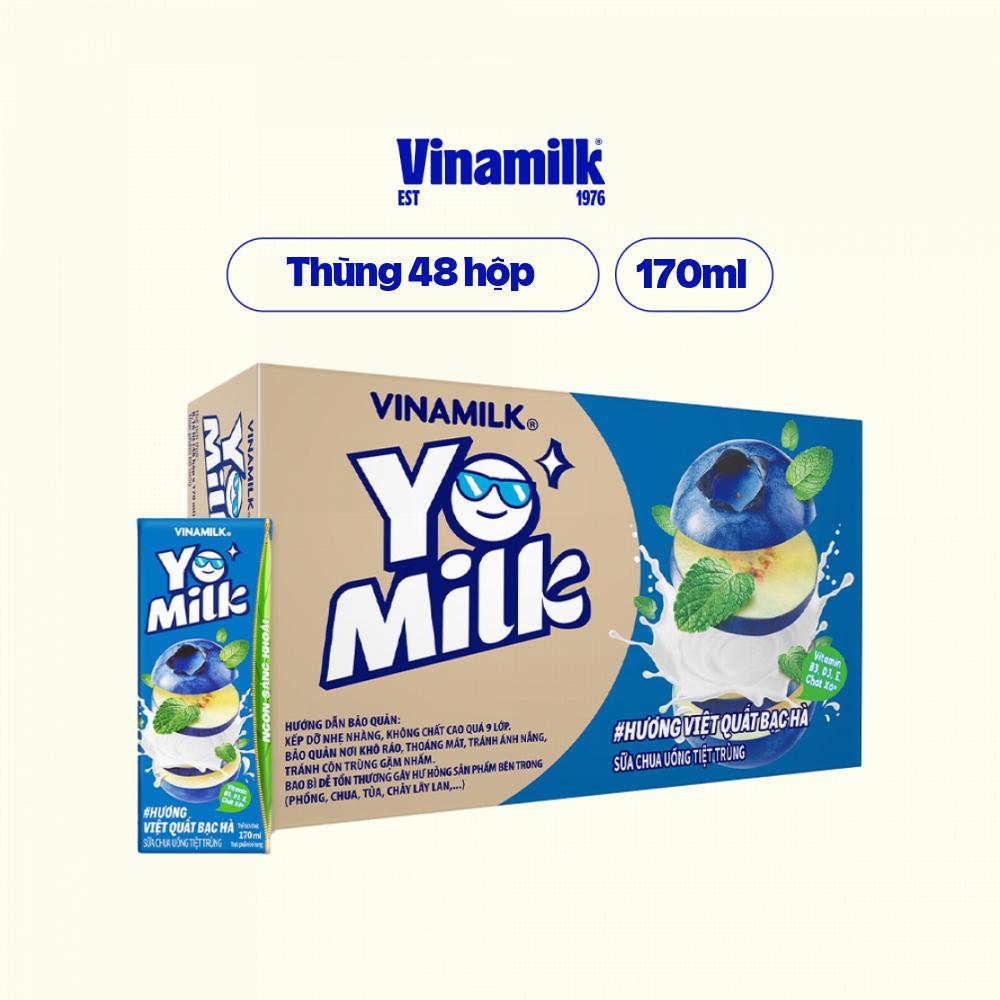 Sữa chua uống Vinamilk Yomilk hương việt quất bạc hà - Thùng 48 hộp 170ml