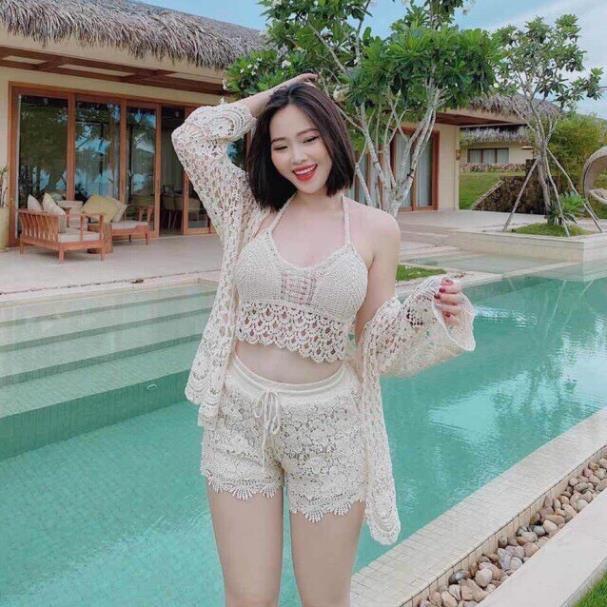 SET BIKINI REN 3 MÓN ĐI BIỂN CAO CẤP NỮ SET REN128