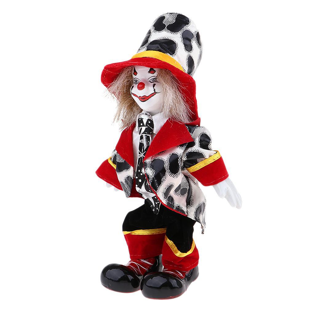 2pcs 7 Inch Porcelain Smiling Clown Doll Wearing Colorful Outfits, Funny Harlequin Doll, Circus Props, Halloween Decor