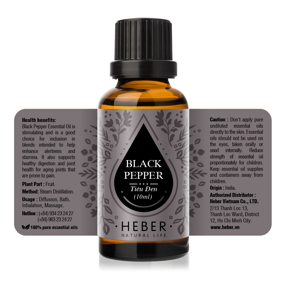 Tinh Dầu Tiêu Đen Black Pepper Essential Oil Heber | 100% Thiên Nhiên Nguyên Chất Cao Cấp