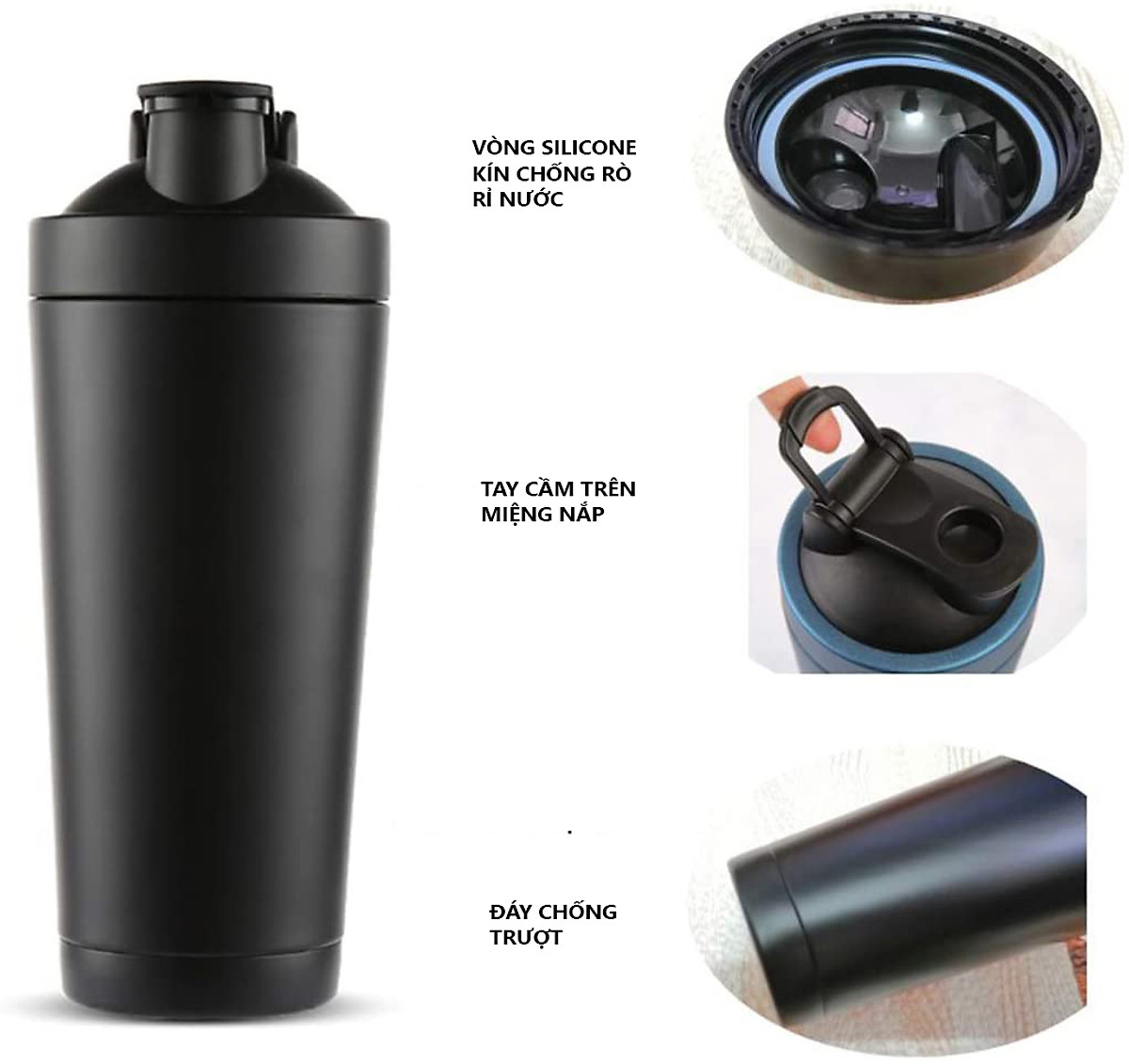 Bình lắc gym, bình lắc shaker, bình nước thể thao inox giữ nhiệt + kèm quả lắc Lò Xo - Hàng chính hãng DoDoDios