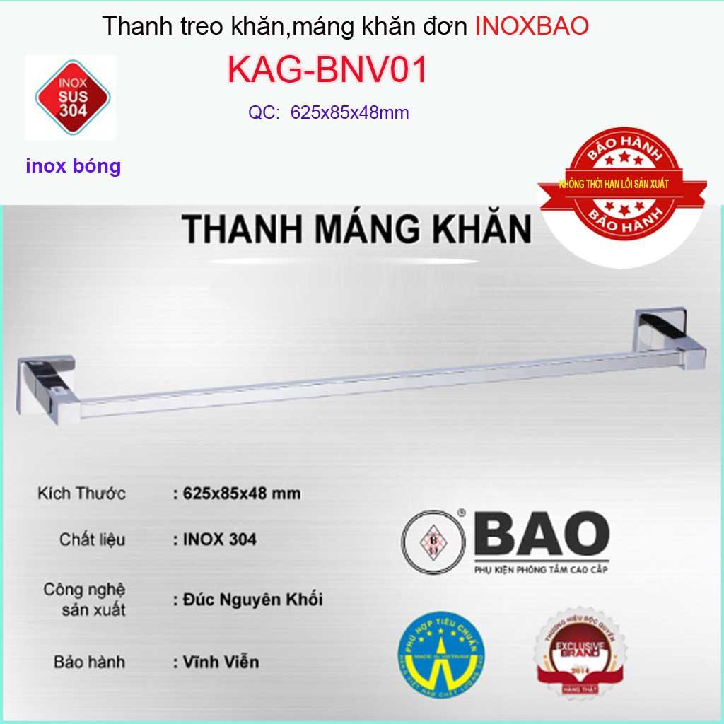 Thanh treo khăn Inox Bảo KAG-BNV01, giá treo khăn Inox 304 đế vuông inox đúc cao cấp